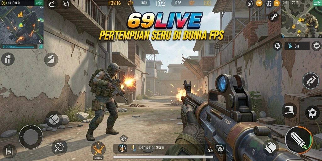 Gameplay seru dalam 69LIVE menampilkan pertempuran FPS yang intens.