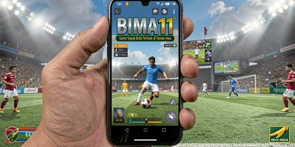 Gameplay BIMA11 menampilkan aksi sepak bola yang seru.