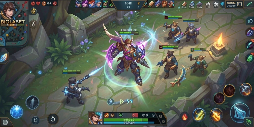Screenshot utama BIOLABET menampilkan pertarungan seru antar hero.