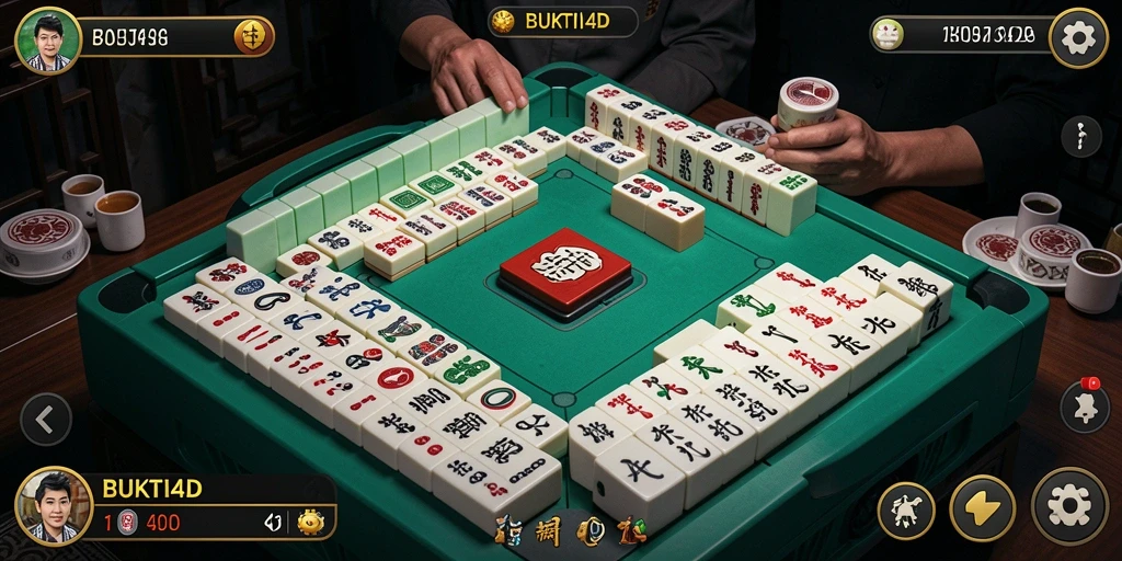 Tampilan gameplay seru di BUKTI4D dengan ubin Mahjong berwarna-warni.