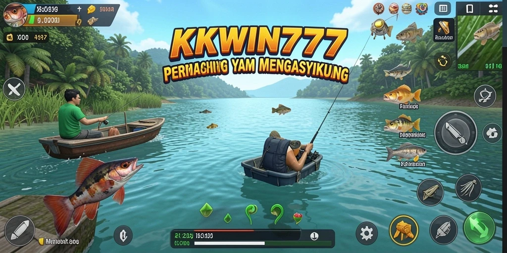Tampilan gameplay KKWIN777 yang menegangkan saat memancing ikan besar.