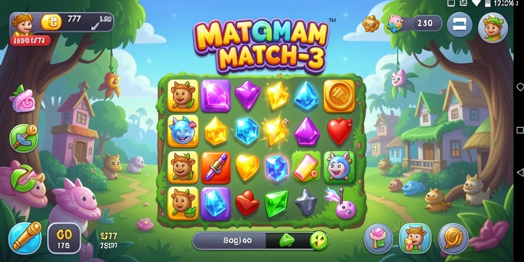 Tampilan gameplay seru dari L777 yang menampilkan aksi Match-3.