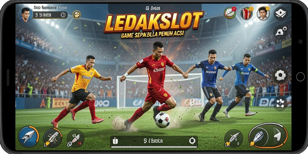 Tampilan gameplay seru dari LEDAKSLOT dengan aksi pertandingan sepak bola.
