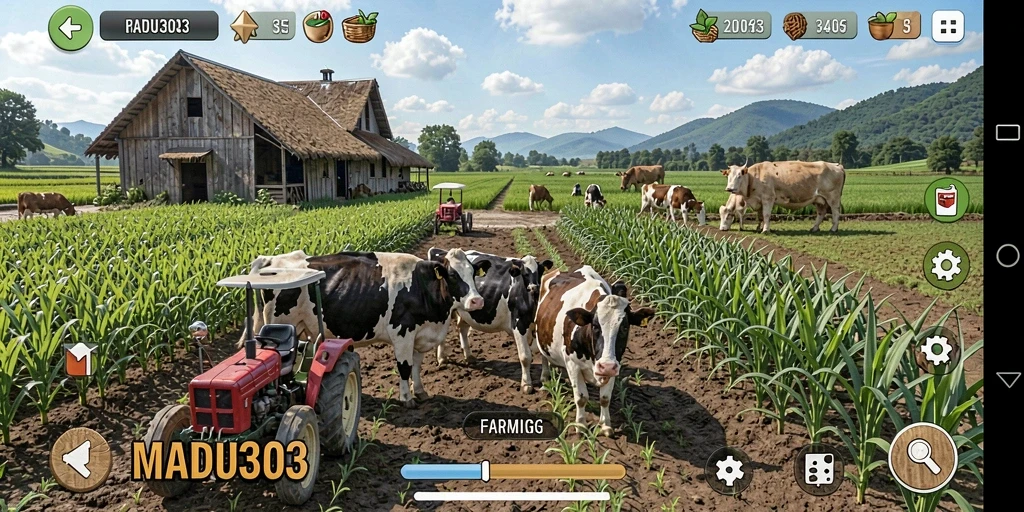 Tampilan gameplay MADU303 dengan aktivitas bertani yang seru.
