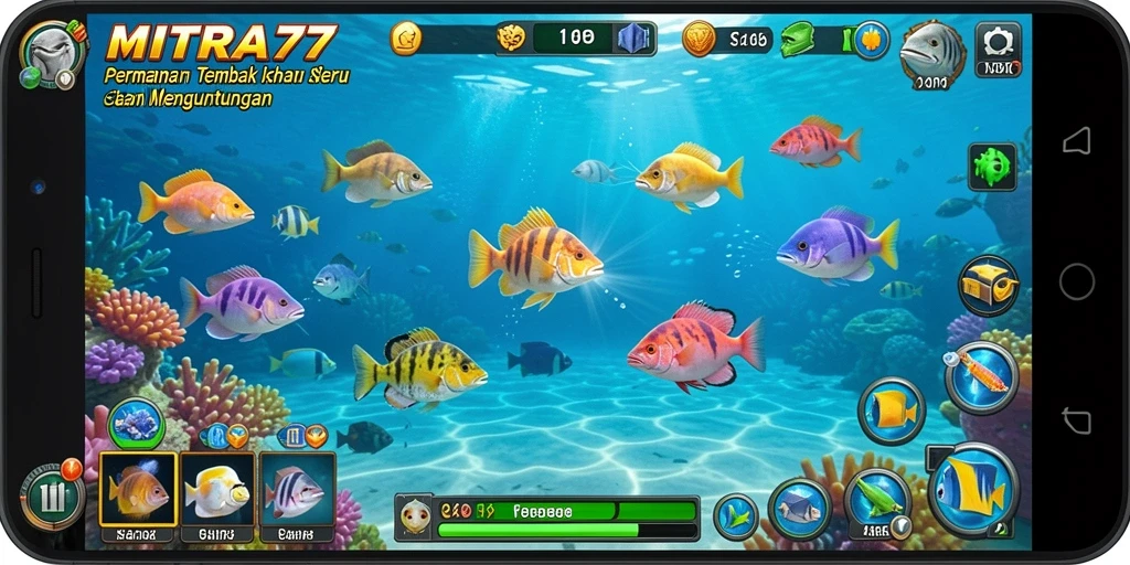 Screenshot utama MITRA77 menunjukkan aksi seru gameplay Tembak Ikan.
