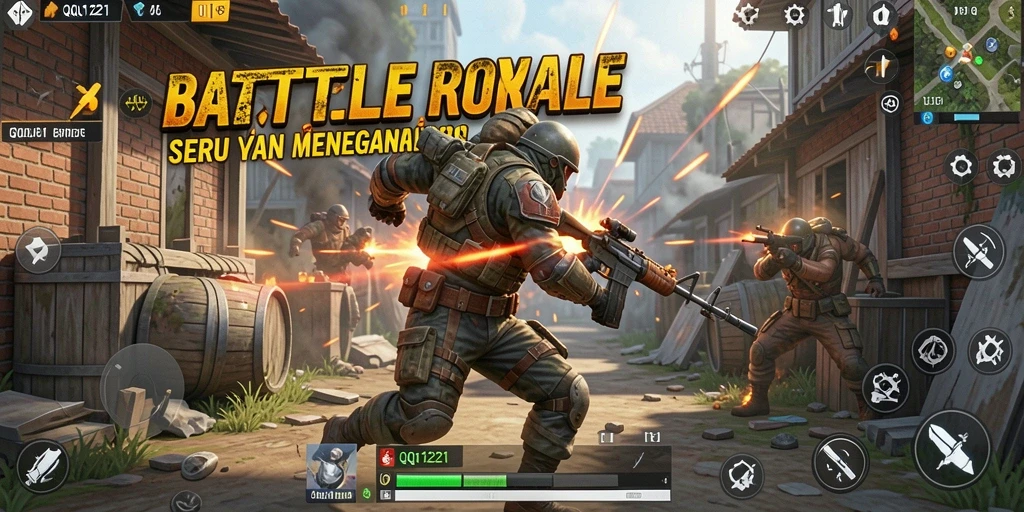 Tampilan gameplay QQ1221 yang mendebarkan dalam pertempuran Battle Royale.