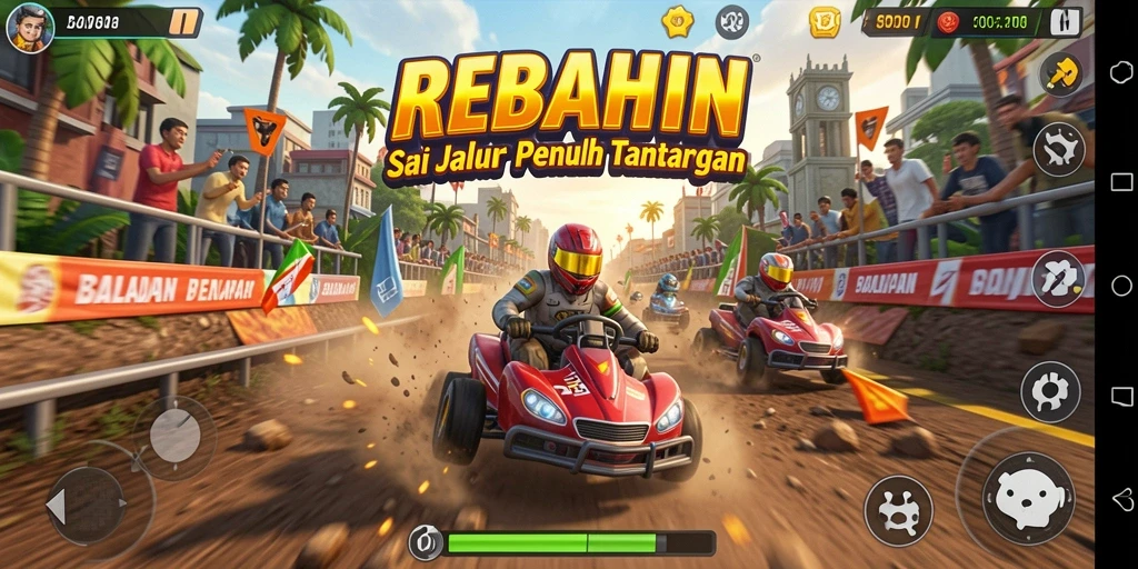 Screenshot gameplay wajib menunjukkan aksi balap yang mendebarkan.